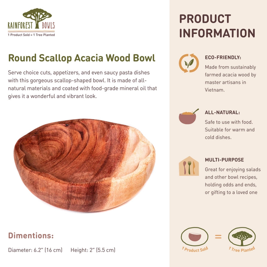 Round Scallop Acacia wood Bowl
